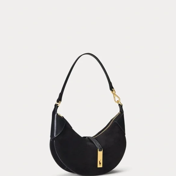 NWOT RALPH LAUREN ID saddle bag black suede gold hardware + bear key charm - Picture 10 of 10